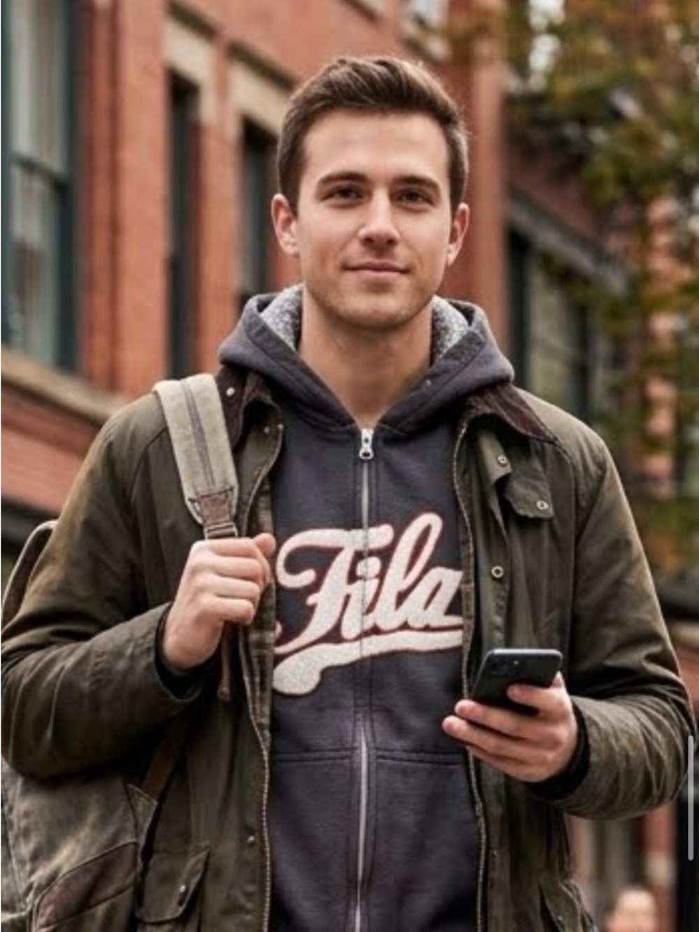 Fila Men's Gray Zip Hoodie with Cream Logo